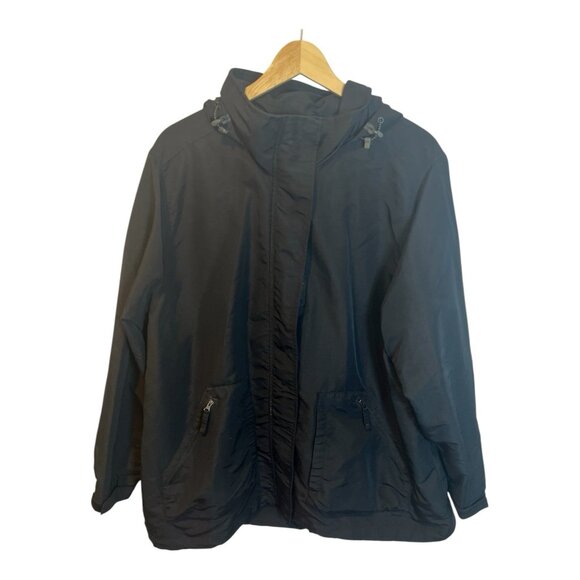 Lands’ End Women’s Black Rain Jacket Plus Size 1X Hood Zip Up Lightweight - Picture 1 of 8